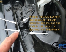 Bad headlamp repair from front end collision